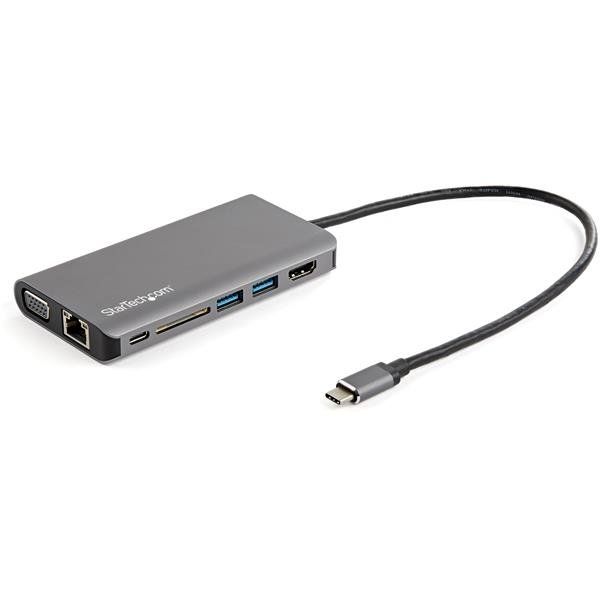 Startech.com adattatore multiporta usb c - mini dock da viaggio usb-c con hdmi 4k o vga 1080p - hub usb 3.0 3x, sd, gbe, audio, pass-through pd da 100 w - docking station portatile per laptop / tablet - DKT30CHVAUSP