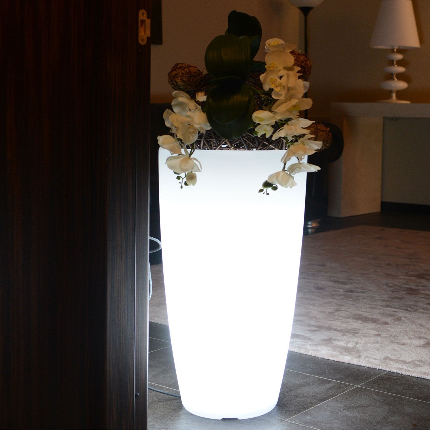 Vaso Agave Tondo Con Led Multicolor Batteria Solare H 90 Ø 40Cm