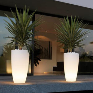 Vaso Agave Tondo Con Led Multicolor Batteria Solare H 90 Ø 40Cm