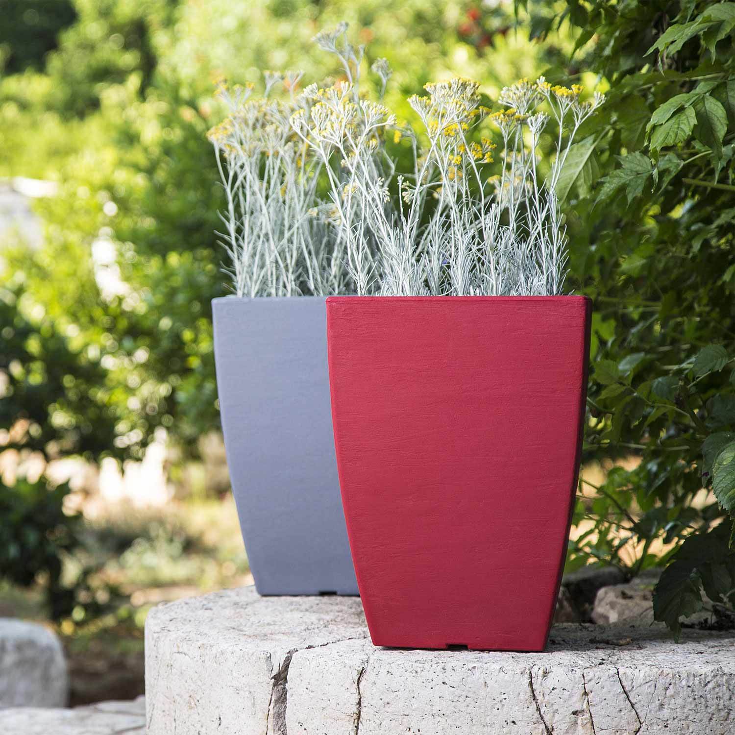 Vaso Aloe In Resina Quadrato Grigio H40 27X27Cm