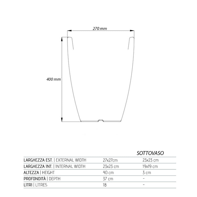 Vaso Aloe In Resina Quadrato Grigio H40 27X27Cm