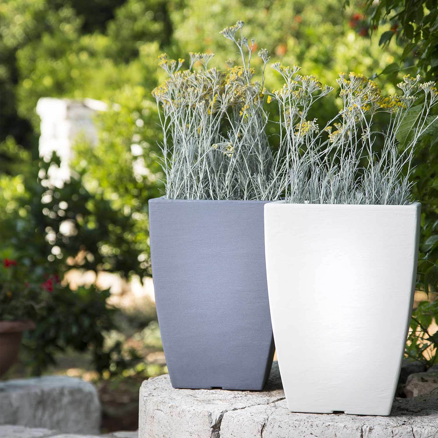 Vaso Aloe In Resina Quadrato Grigio H40 27X27Cm