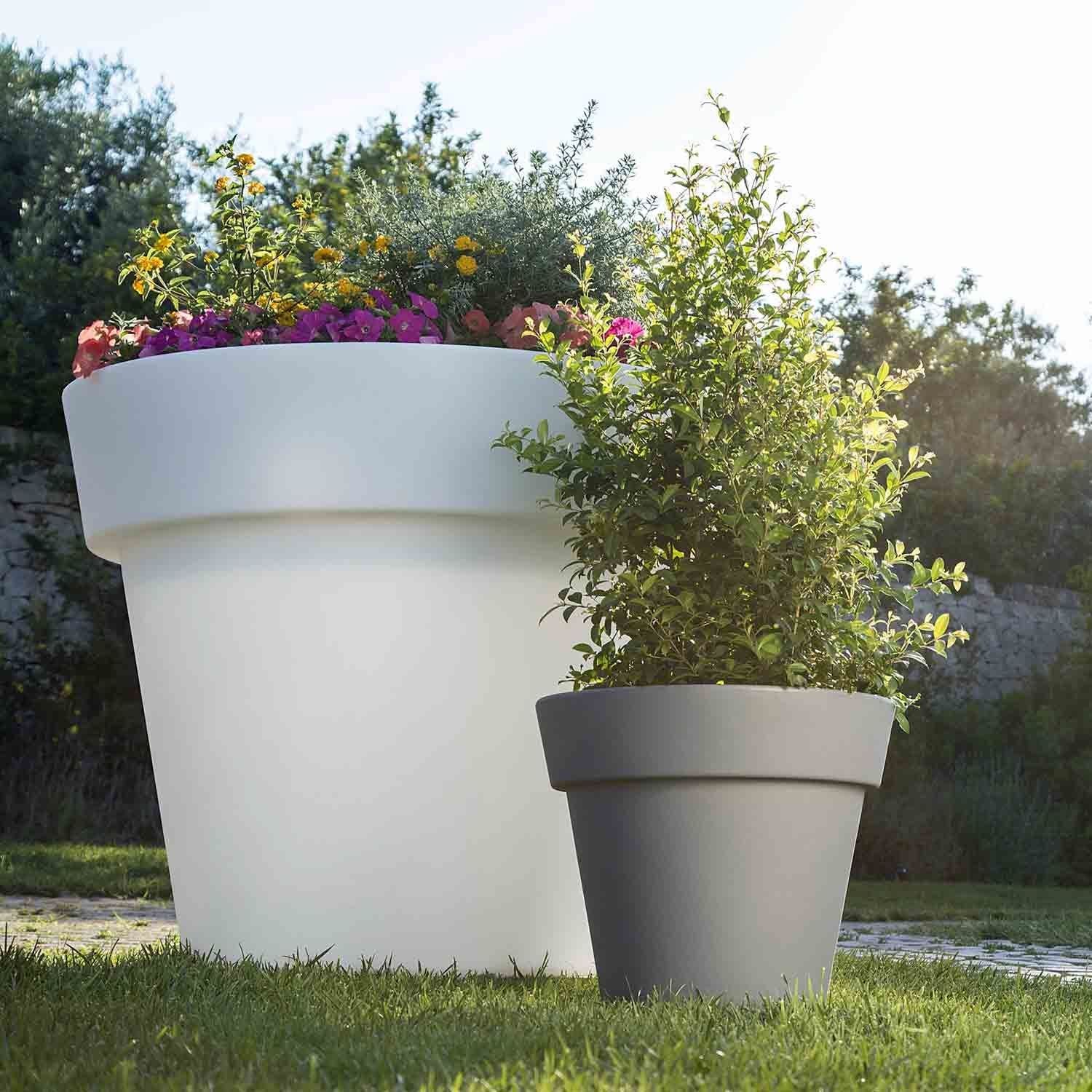 Vaso e Sottovaso Begonia In Resina Tondo H45 Bianco Ø 50Cm