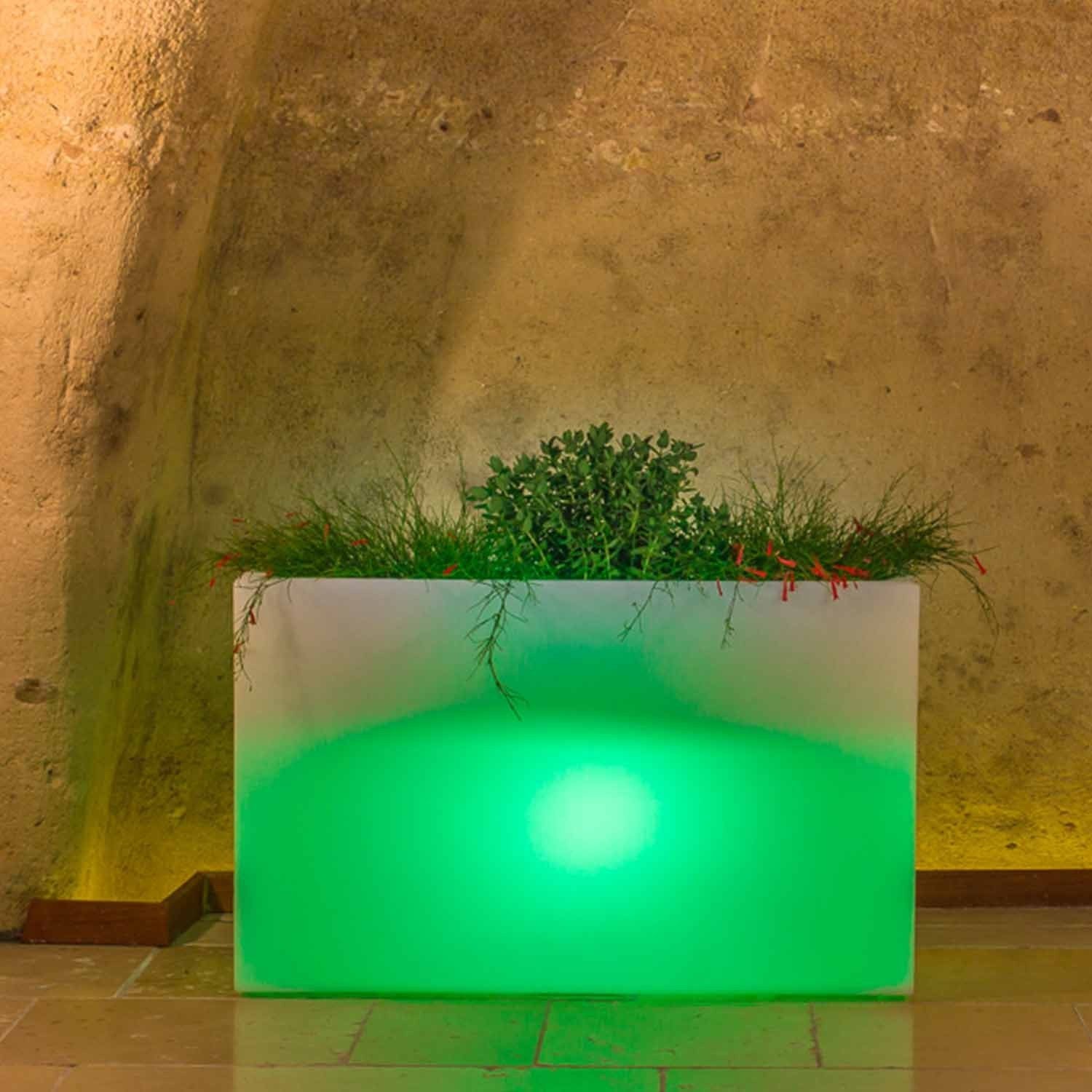 Vaso Fioriera Flowerpot In Resina Rettangolare 80x35 CM Luce Verde