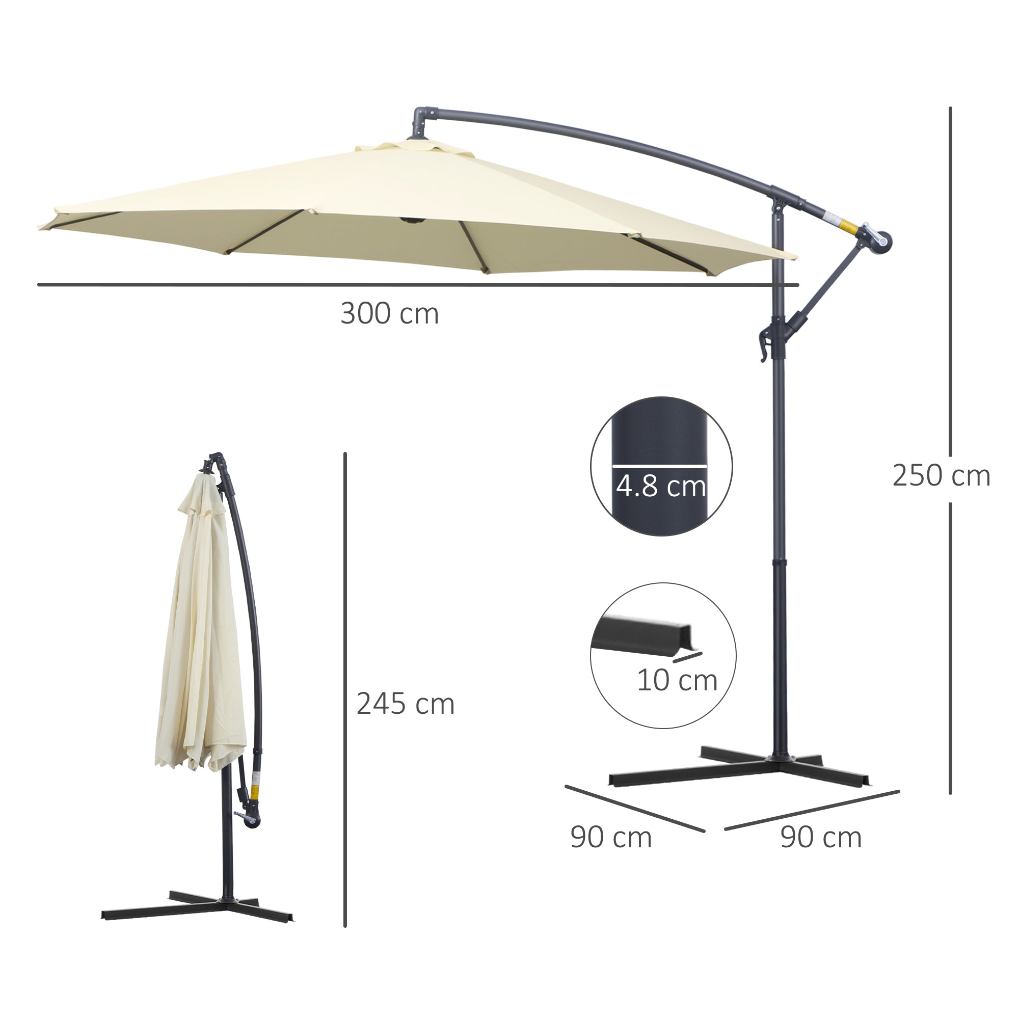 Ombrellone Decentrato da Giardino in Alluminio 3M con Protezione UV Beige