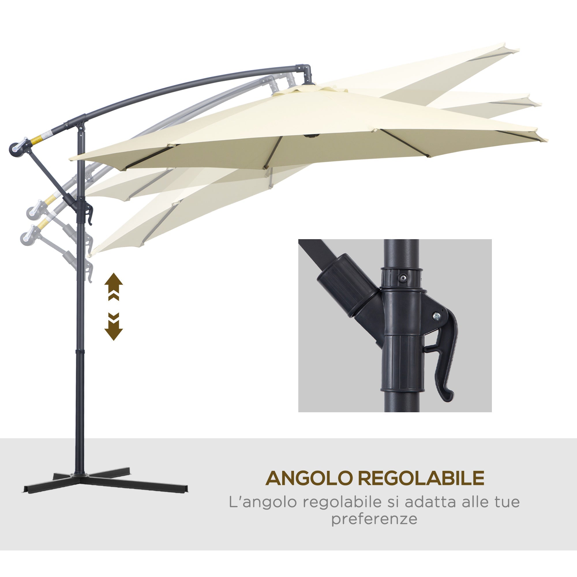 Ombrellone Decentrato da Giardino in Alluminio 3M con Protezione UV Beige