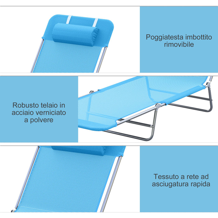 Lettino Prendisole Pieghevole 182x56x24,5 cm in Acciaio e Tessuto a Rete Blu