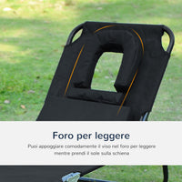 Easycomfort Sedia Sdraio da Esterno Pieghevole con Foro per il Viso e Cuscini, Lettino Prendisole da Giardino, Spiaggia e Campeggio, Nero