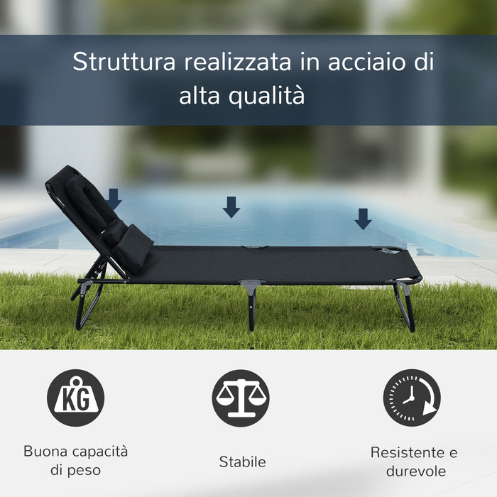 Easycomfort Sedia Sdraio da Esterno Pieghevole con Foro per il Viso e Cuscini, Lettino Prendisole da Giardino, Spiaggia e Campeggio, Nero