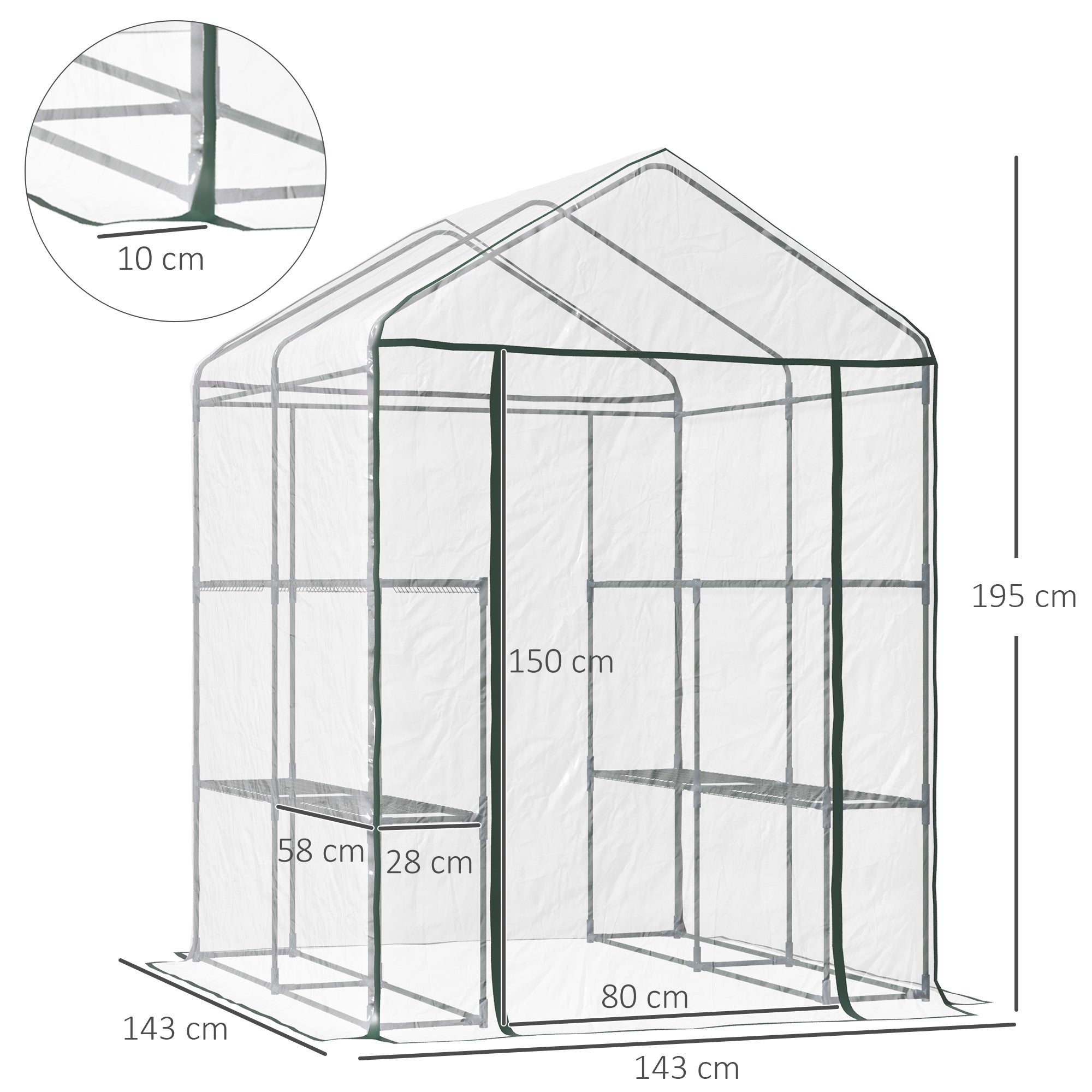 EasyComfort Serra da Giardino Esterno in PVC Trasparente, Serra da Balcone con Scaffali per Piante Orto 1.43 x 1.43 x 1.95m