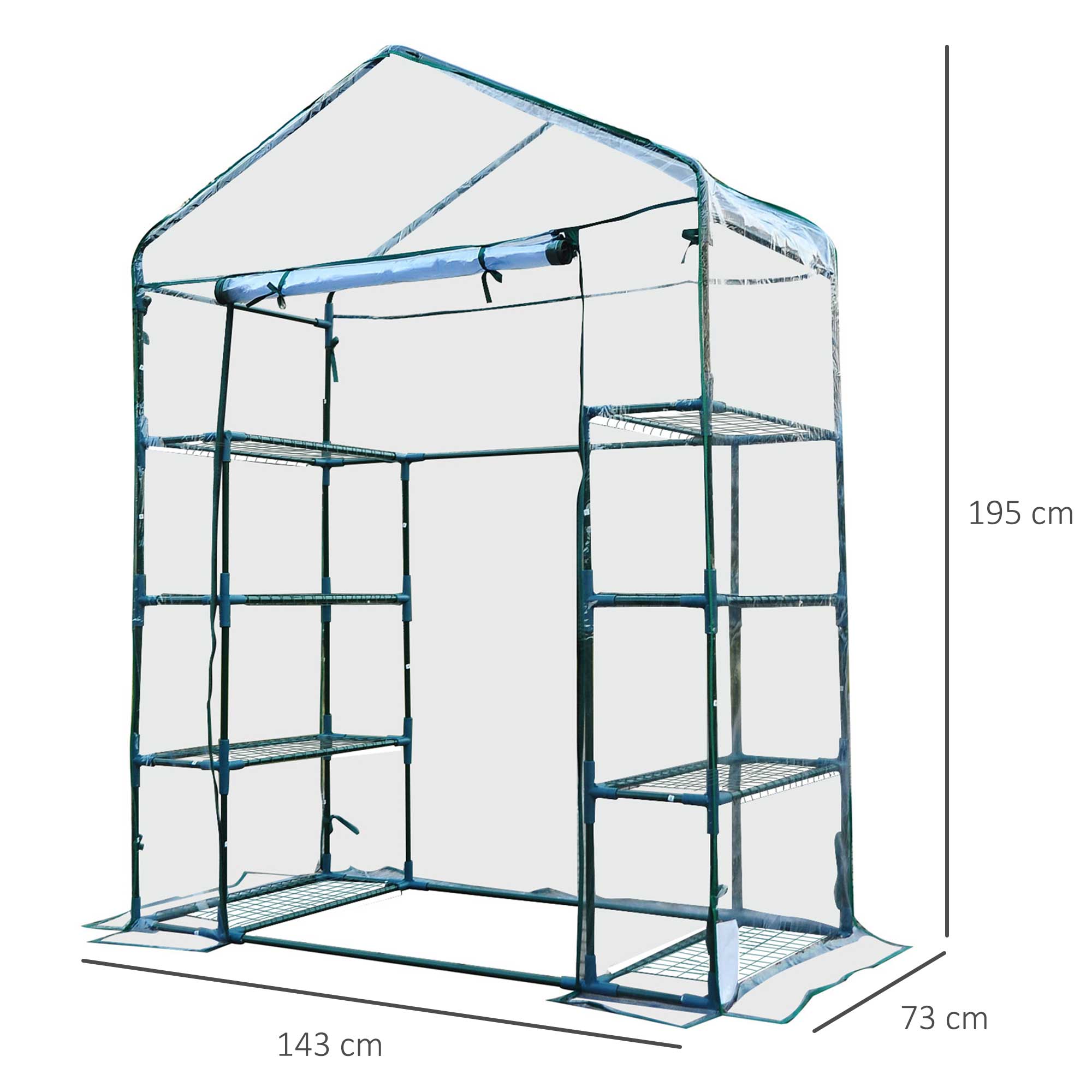 EasyComfort Serra da Giardino in Acciaio e PVC Trasparente con Porta Avvolgibile, 143x73x195 cm, verde