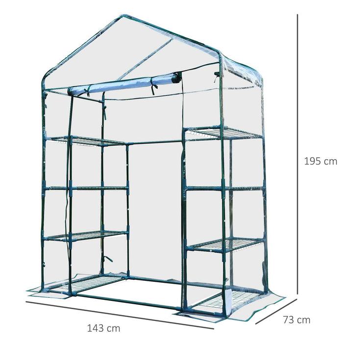 EasyComfort Serra da Giardino in Acciaio e PVC Trasparente con Porta Avvolgibile, 143x73x195 cm, verde