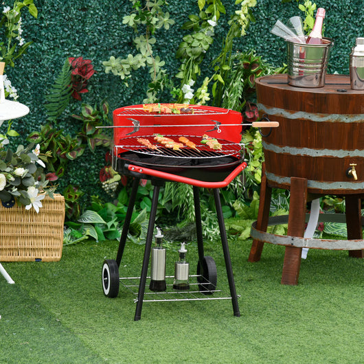 Easycomfort Grill BBQ Barbecue a Carbonella Doppia Griglia Regolabile con Ruote Acciaio 51x70x75.5cm Nero e Rosso