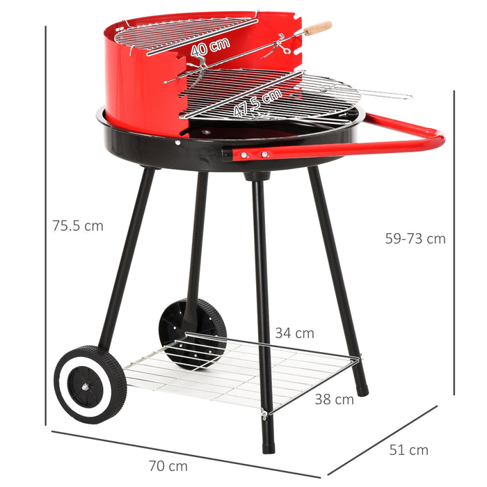 Easycomfort Grill BBQ Barbecue a Carbonella Doppia Griglia Regolabile con Ruote Acciaio 51x70x75.5cm Nero e Rosso