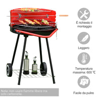 Easycomfort Grill BBQ Barbecue a Carbonella Doppia Griglia Regolabile con Ruote Acciaio 51x70x75.5cm Nero e Rosso