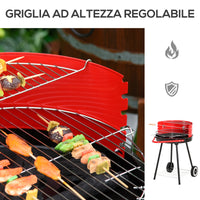 Easycomfort Grill BBQ Barbecue a Carbonella Doppia Griglia Regolabile con Ruote Acciaio 51x70x75.5cm Nero e Rosso