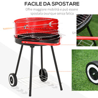 Easycomfort Grill BBQ Barbecue a Carbonella Doppia Griglia Regolabile con Ruote Acciaio 51x70x75.5cm Nero e Rosso