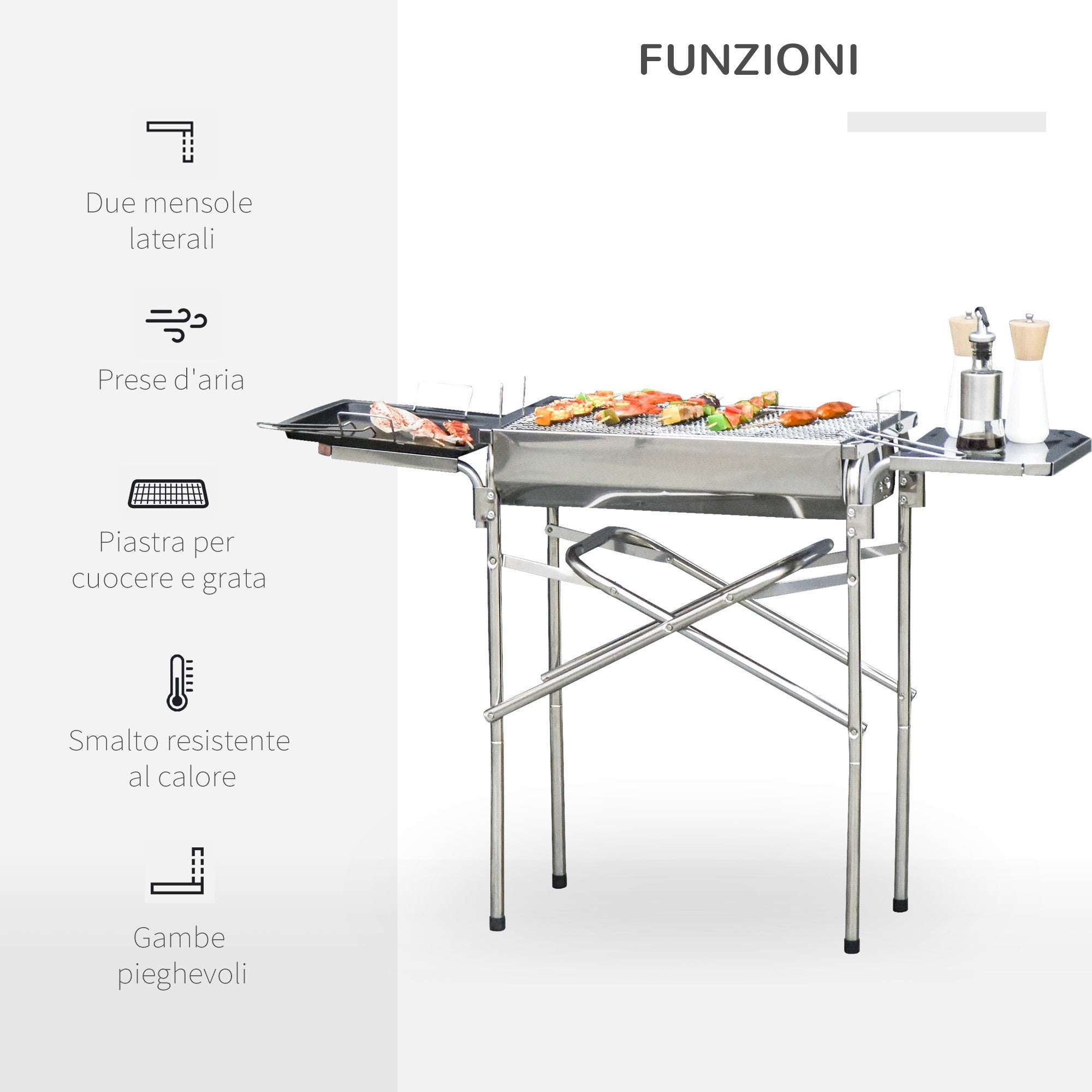 Easycomfort Barbecue a Carbonella Grill BBQ da Giardino Balcone con Piano d'Appoggio Esterno Acciaio Inox 104 × 30 × 68cm