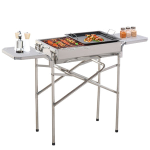 Easycomfort Barbecue a Carbonella Grill BBQ da Giardino Balcone con Piano d'Appoggio Esterno Acciaio Inox 104 × 30 × 68cm