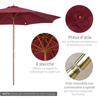 EASYCOMFORT  Ombrellone Parasole da Giardino con Doppio Tetto in Bambù e Poliestere, Rosso ?3x2.5m