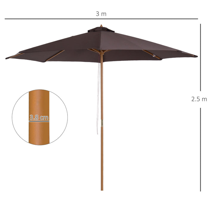 EASYCOMFORT  Ombrellone da Giardino con Palo in Legno e 8 Stecche, Parasole in Poliestere Anti UV, ?300x250cm, Caffè