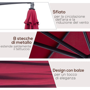 Easycomfort Ombrellone da Giardino 3x2.5 m a Braccio Inclinabile con Manovella, Rosso Scuro