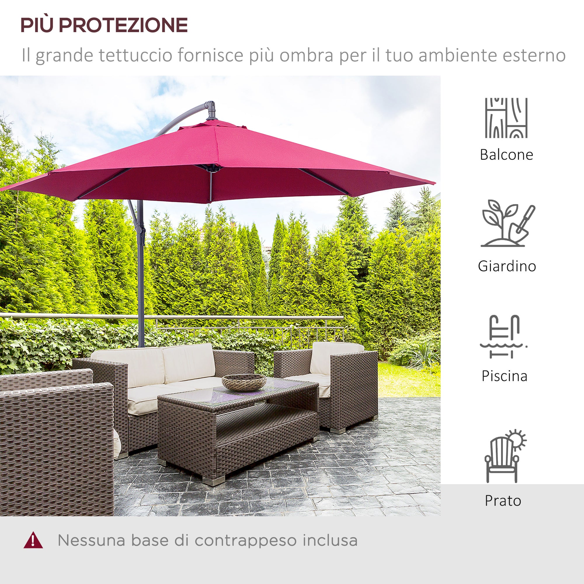 Easycomfort Ombrellone da Giardino 3x2.5 m a Braccio Inclinabile con Manovella, Rosso Scuro