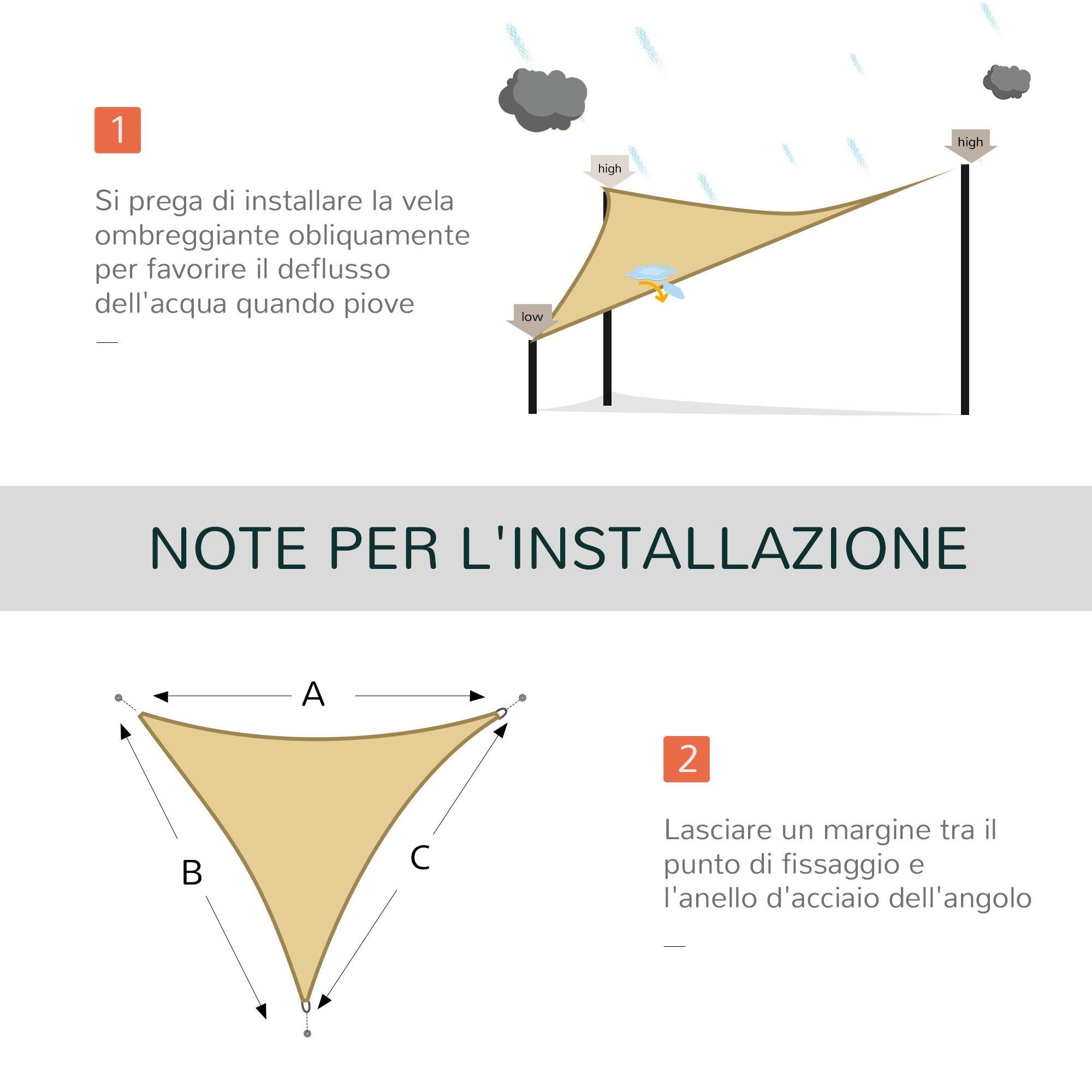 EasyComfort Tenda Parasole Esterno Protezione Solare Triangolare Tenda Impermeabile a Vela Ottone 3x3x3m