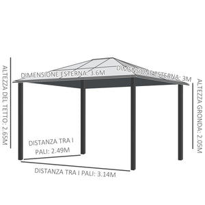 EASYCOMFORT  Gazebo di Lusso in Alluminio Tendone da Giardino 300x360x265cm