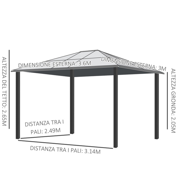 EASYCOMFORT  Gazebo di Lusso in Alluminio Tendone da Giardino 300x360x265cm