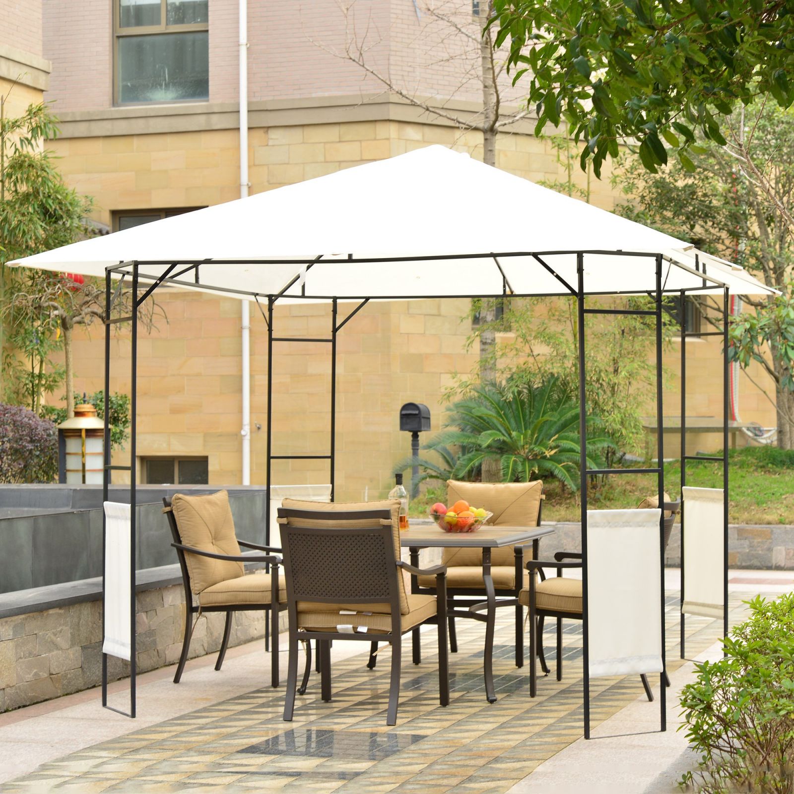 EasyComfort Gazebo da Giardino 3x3m in Metallo Nero con Tettuccio Bianco