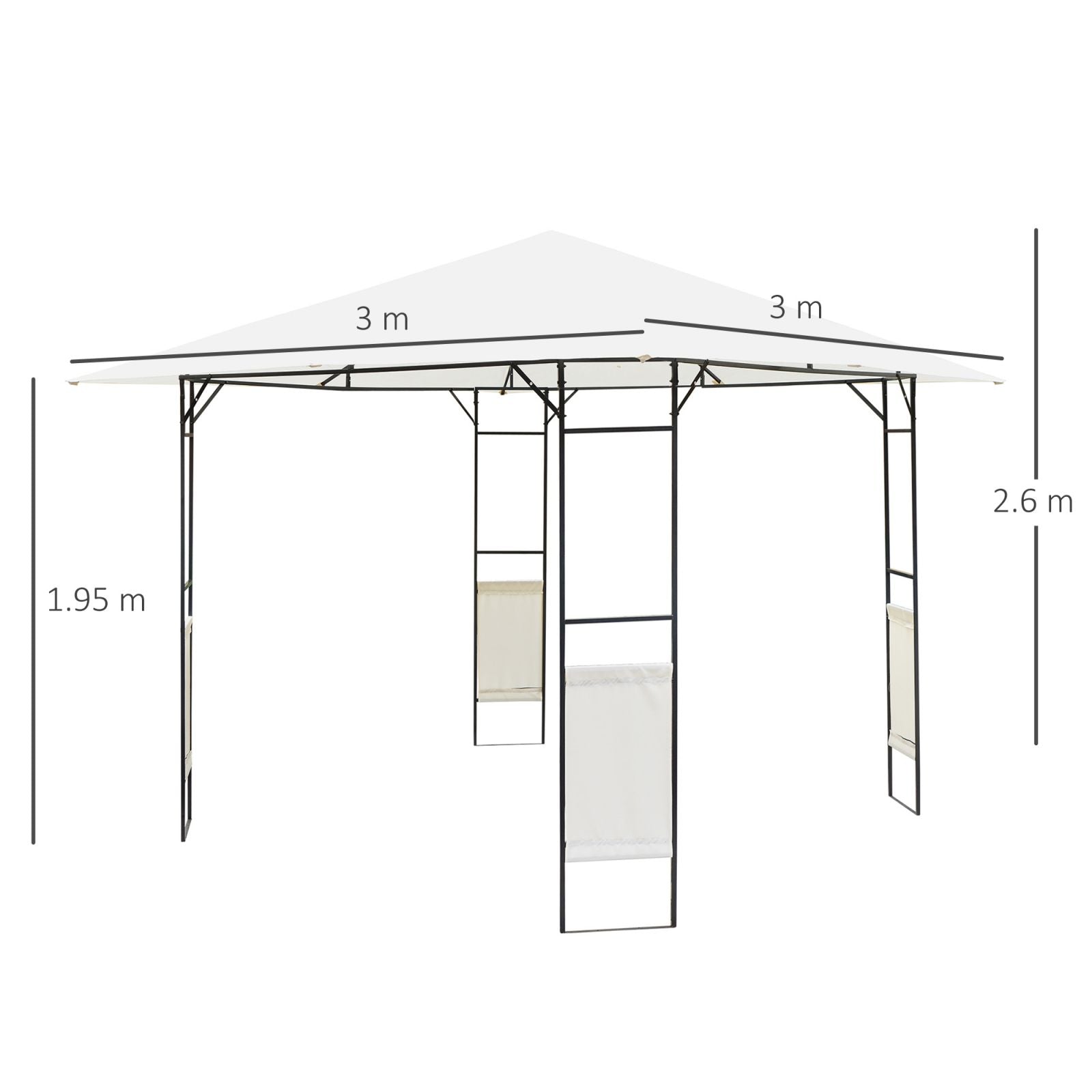 EasyComfort Gazebo da Giardino 3x3m in Metallo Nero con Tettuccio Bianco