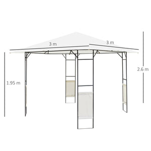 EasyComfort Gazebo da Giardino 3x3m in Metallo Nero con Tettuccio Bianco