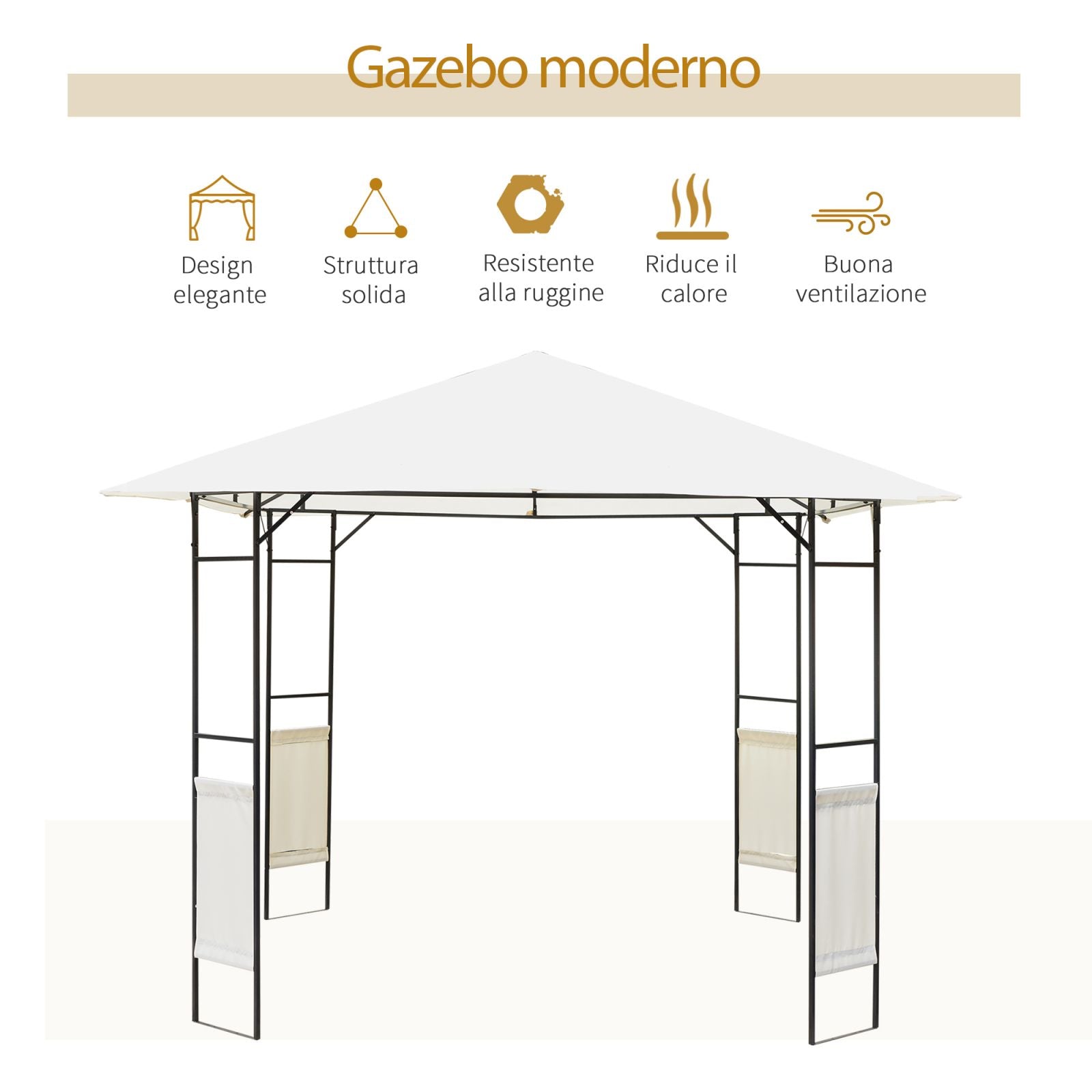 EasyComfort Gazebo da Giardino 3x3m in Metallo Nero con Tettuccio Bianco