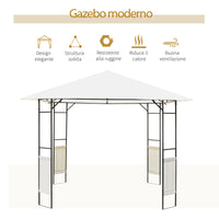 EasyComfort Gazebo da Giardino 3x3m in Metallo Nero con Tettuccio Bianco