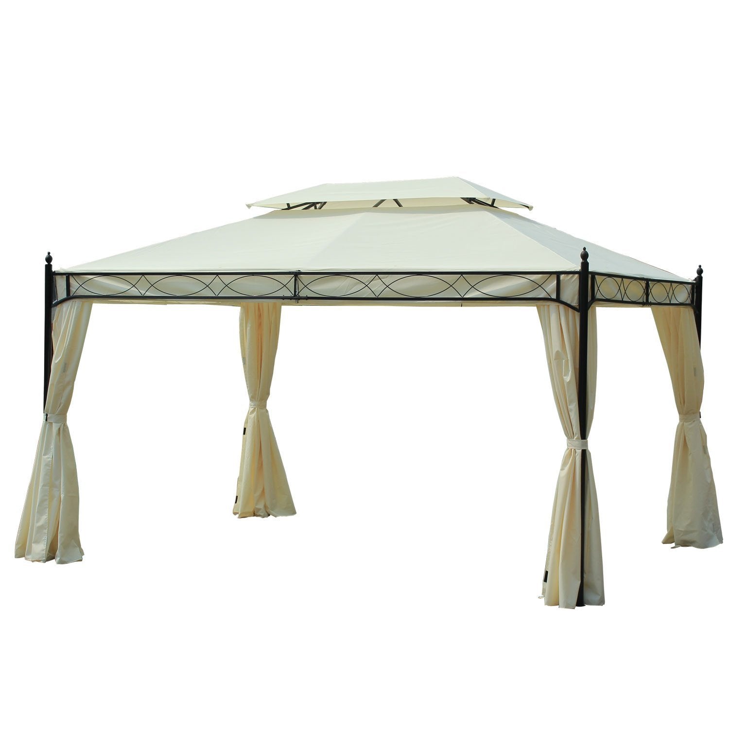 Easycomfort Gazebo da Giardino 3x4m in Acciaio con Doppio Tetto e 4 Tende Laterali, Crema