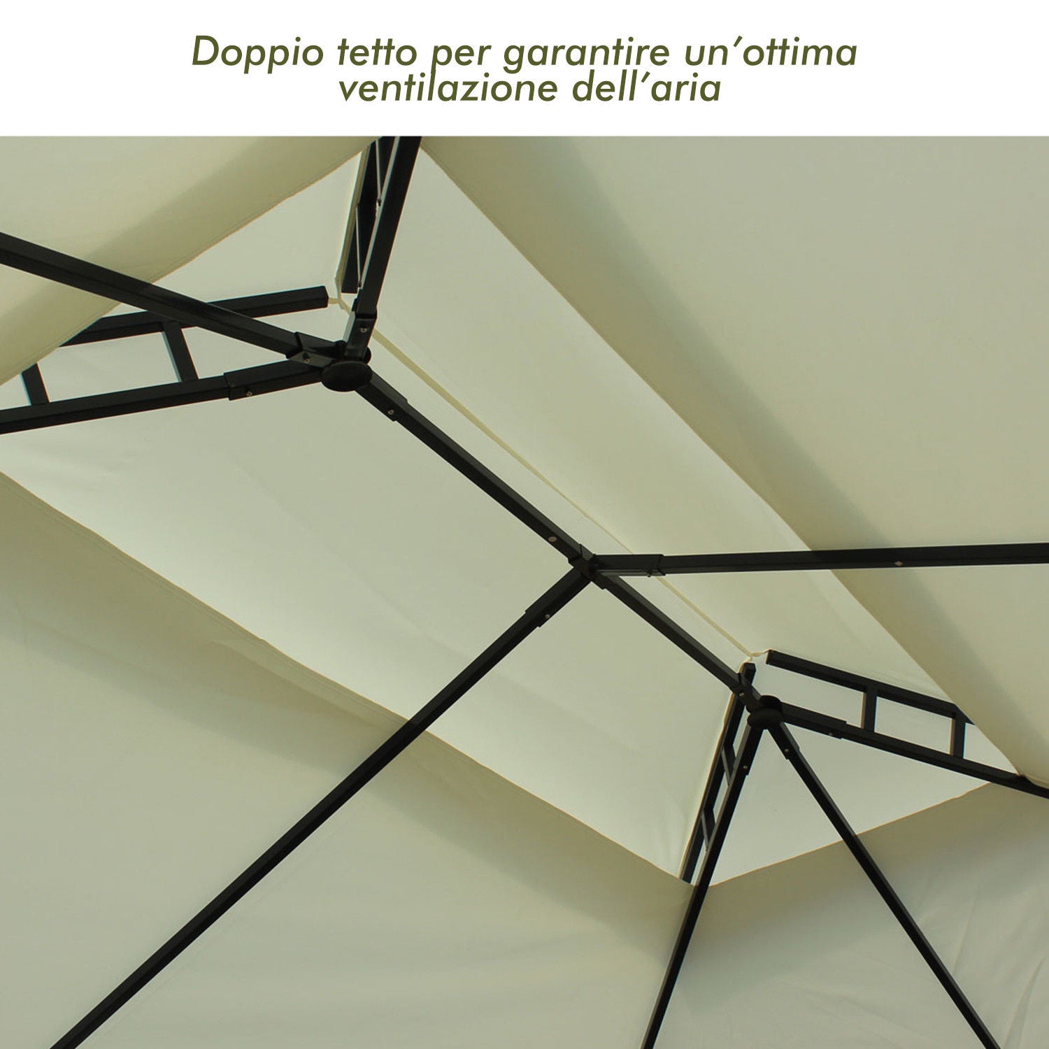 Easycomfort Gazebo da Giardino 3x4m in Acciaio con Doppio Tetto e 4 Tende Laterali, Crema