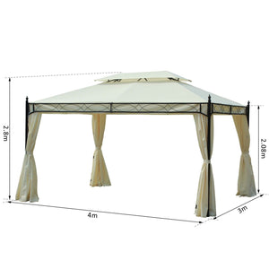 Easycomfort Gazebo da Giardino 3x4m in Acciaio con Doppio Tetto e 4 Tende Laterali, Crema