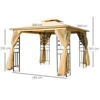 Easycomfort Gazebo da Giardino 3x3m con Zanzariera, Telaio in Acciaio e Doppio Tettuccio, Beige