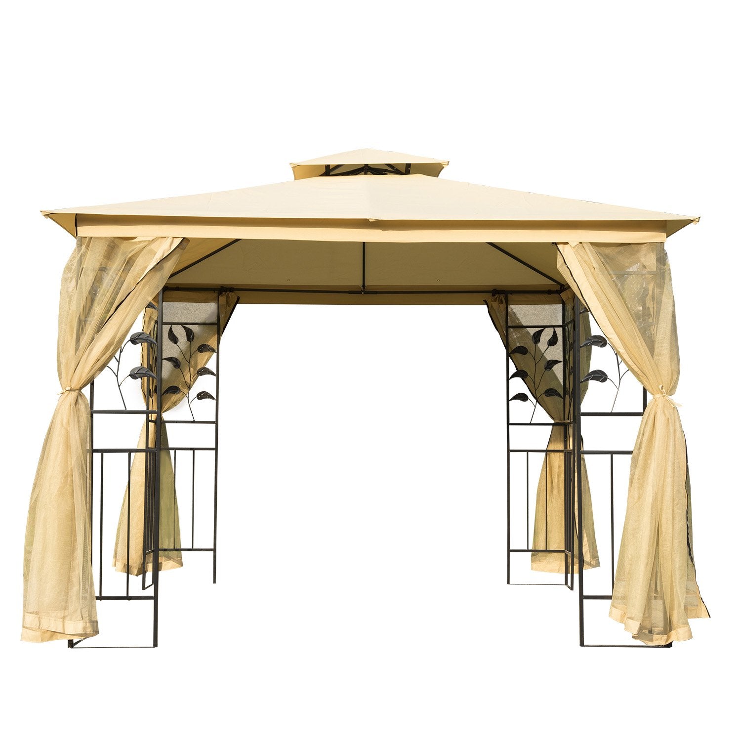 Easycomfort Gazebo da Giardino 3x3m con Zanzariera, Telaio in Acciaio e Doppio Tettuccio, Beige