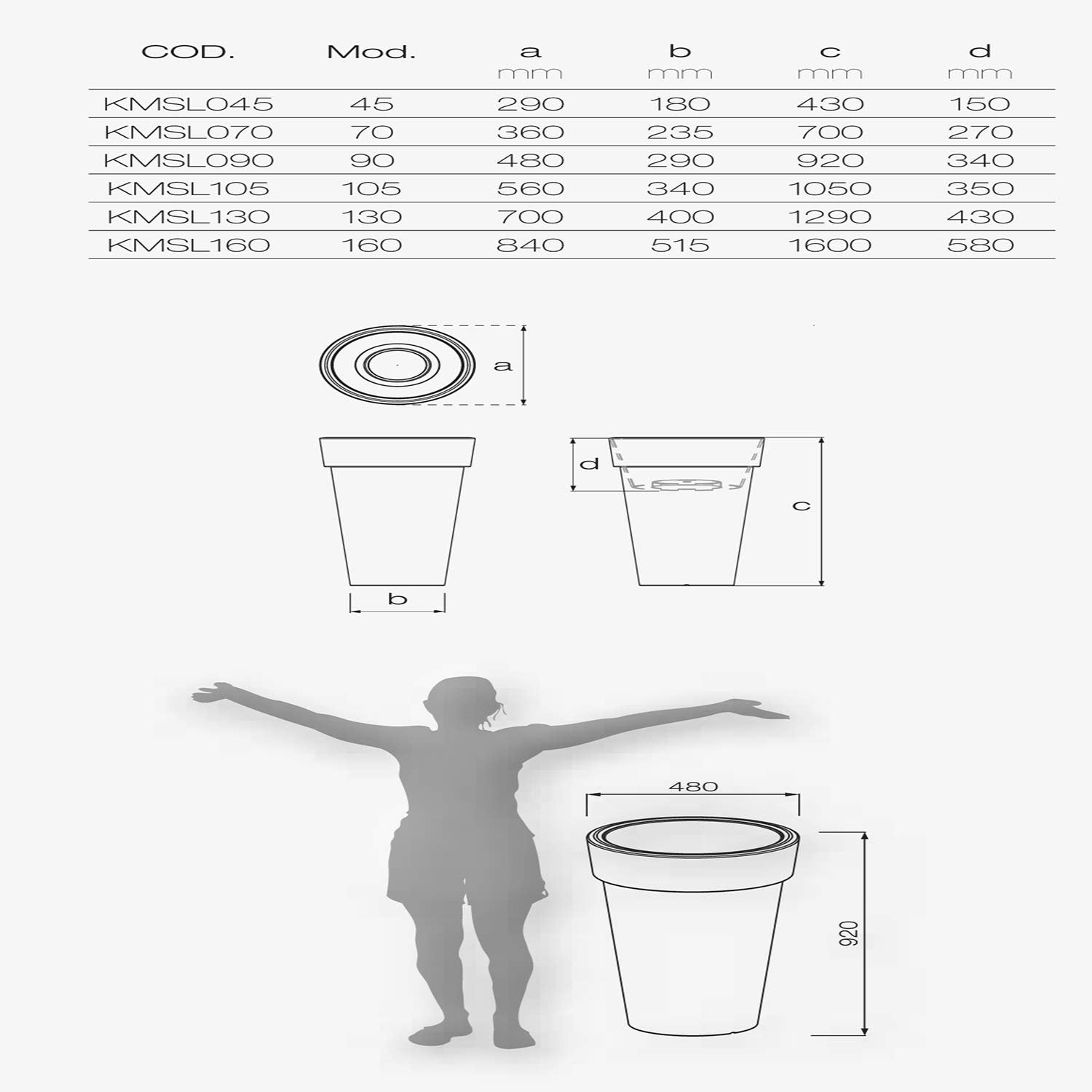 Vaso moderno in resina tondo H 45 tortora modello Messapico