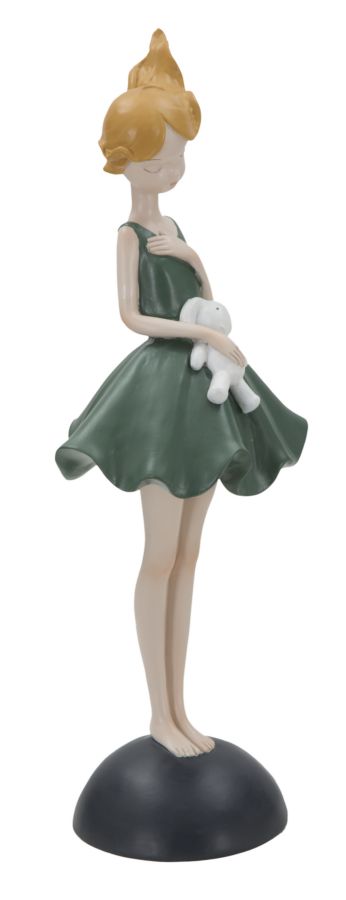 Statuetta Dolly con Coniglietto 11,5x10x33,5 cm in Resina Verde