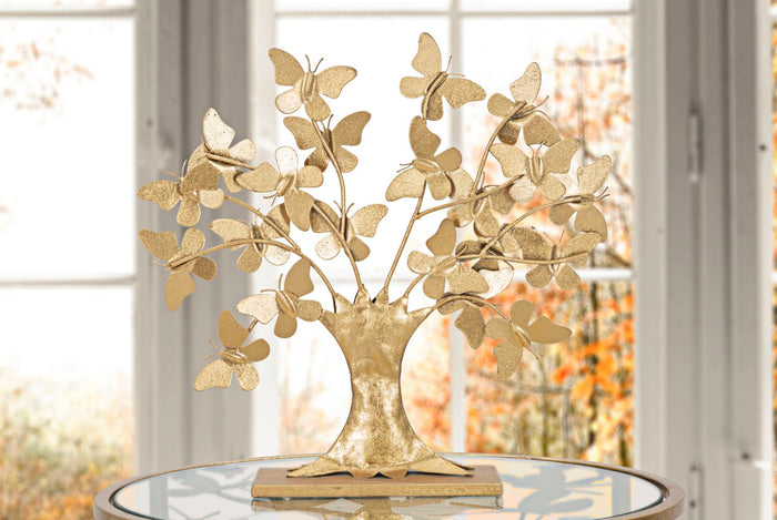 Albero della Vita con Farfalle Glam 31x8x30 cm in Ferro Oro