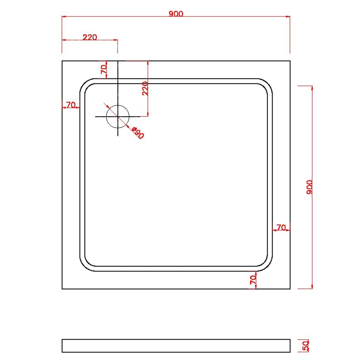 Piatto Doccia 90x90x5 cm Quadrato Abs mod. Selene