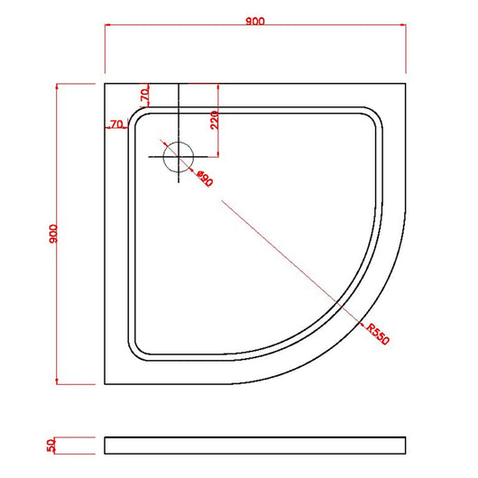 Piatto Doccia 90x90x5 cm Semicircolare Abs mod. Selene