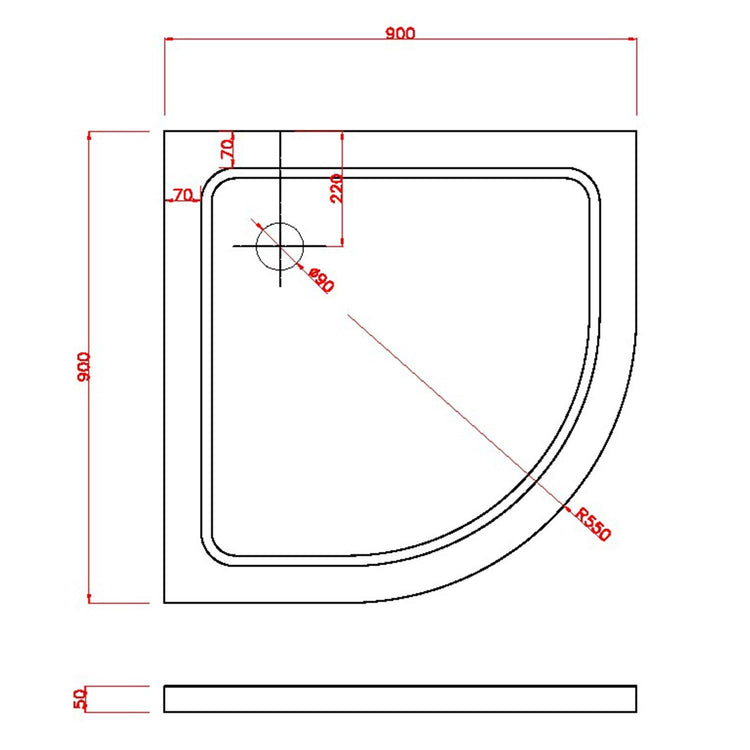 Piatto Doccia 90x90x5 cm Semicircolare Abs mod. Selene