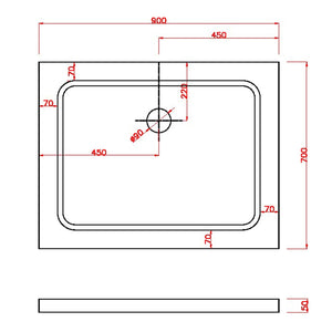 Piatto Doccia 70x90x5 cm Rettangolare Abs mod. Selene