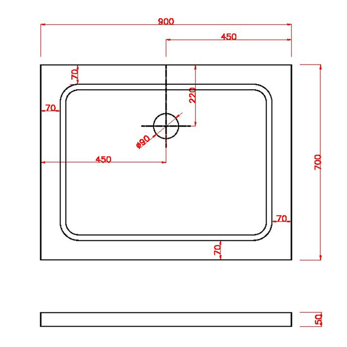 Piatto Doccia 70x90x5 cm Rettangolare Abs mod. Selene