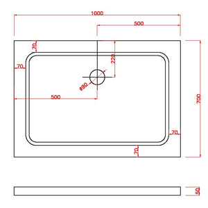 Piatto Doccia 70x100x5 cm Rettangolare Abs mod. Selene