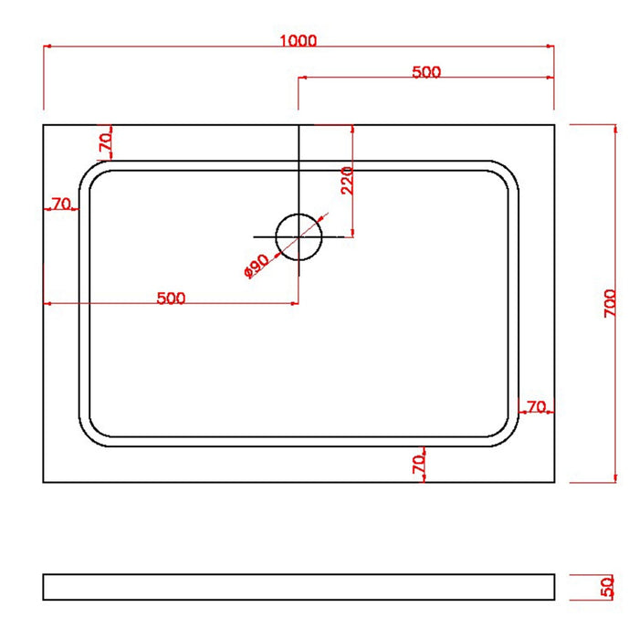 Piatto Doccia 70x100x5 cm Rettangolare Abs mod. Selene